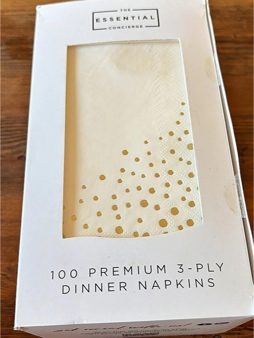 Essential Concierge 100 Premium 3-Ply Dinner Napkins White & Gold